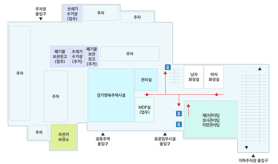 제2청사 1층 배치도, 자세한 내용은 하단 참고