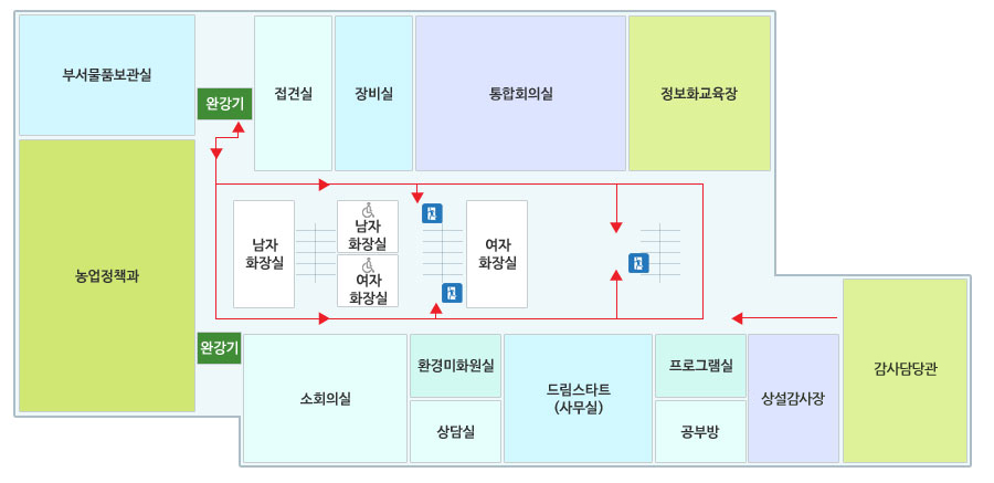 제2청사 3층 배치도, 자세한 내용은 하단 참고