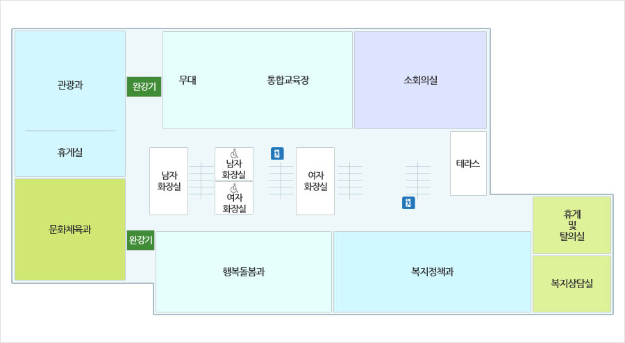 제2청사 4층 배치도, 자세한 내용은 하단 참고